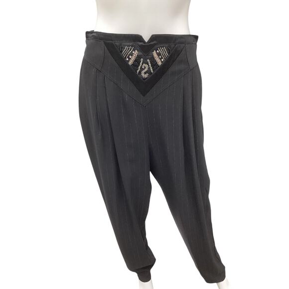 VTG Cache Set Jacket+Pants Women’s Size12 Made In USA Sheer Sleeve Beaded Collar - Picture 8 of 12